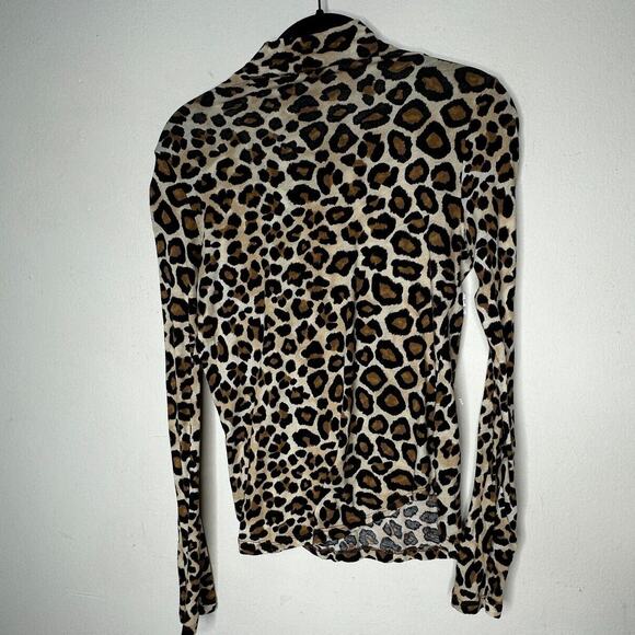 BLDWN Tan and Black Cheetah Knit Print Long Sleeve Mock Neck Fitted Knit Top S - Picture 5 of 10